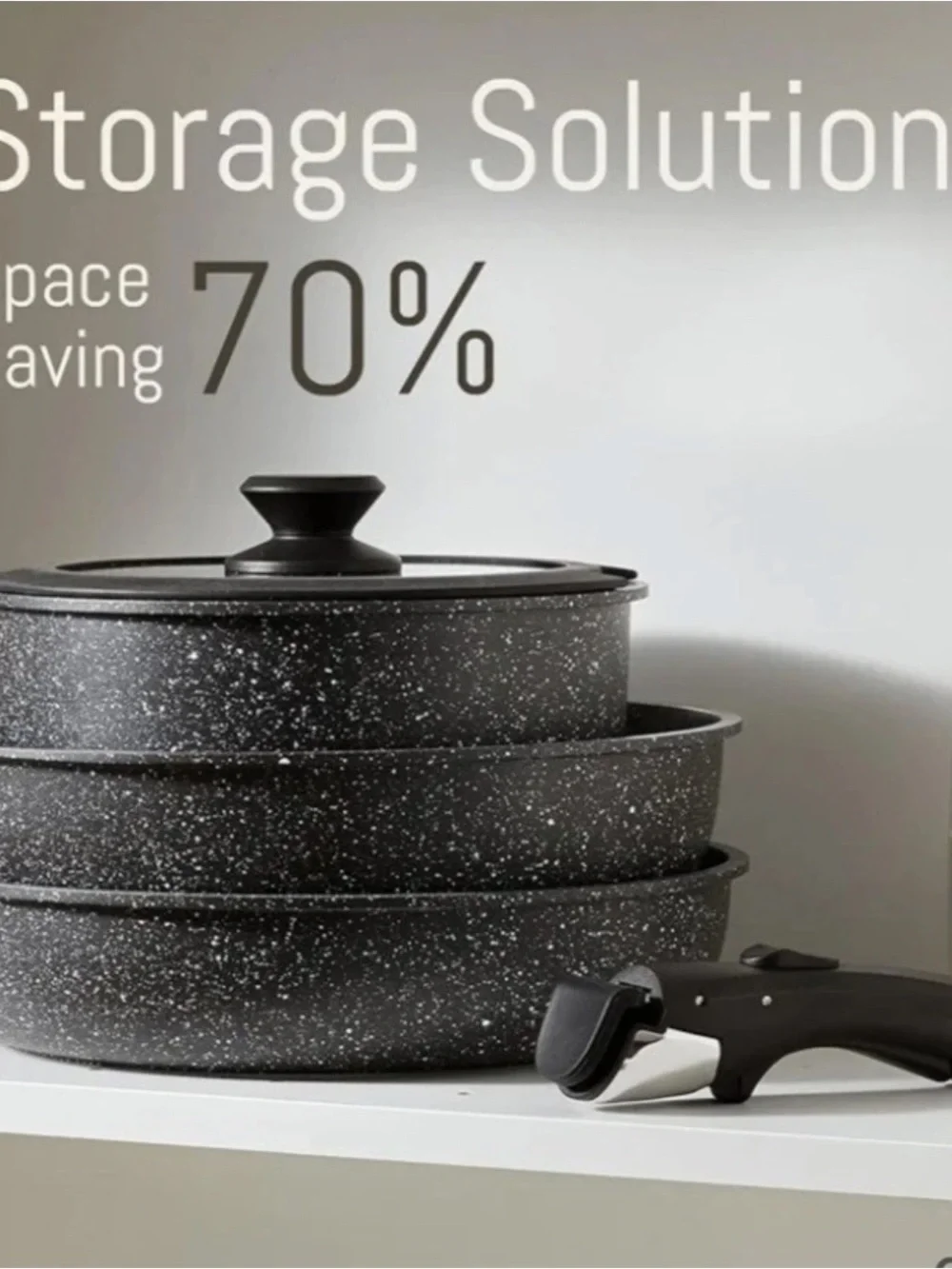 CAROTE 11pcs Nonstick Cookware Set With Detachable Handle, Jet Black